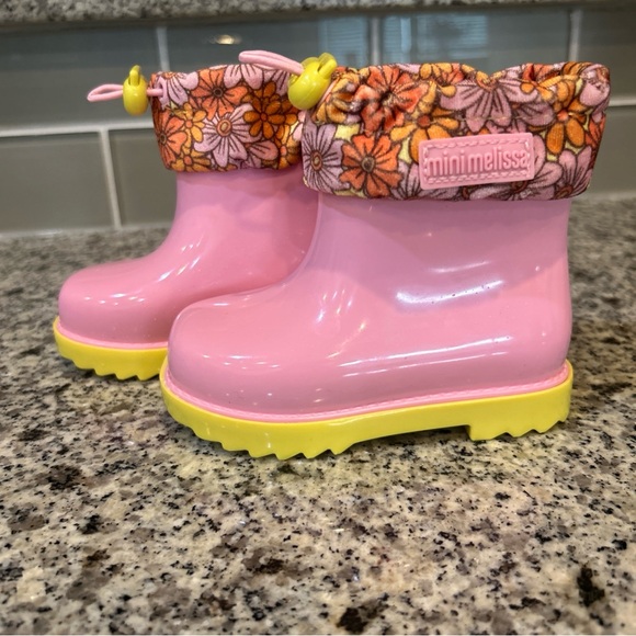 Mini Melissa Rain Boots III BB Size 7 Pink Yellow NWOB - Picture 5 of 10